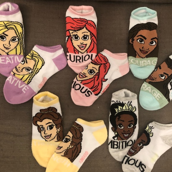 Disney princess girls ankle 5 pairs of socks size 10-13. New, never worn - Picture 1 of 6